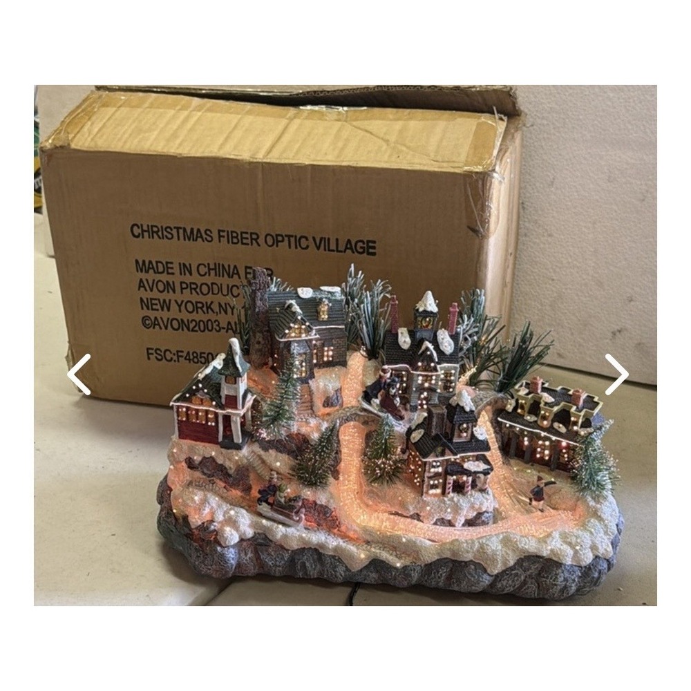 2003 New Open Box AVON FIBER OPTIC CHRISTMAS VILLAGE WATERFALL Light Up Town K-1